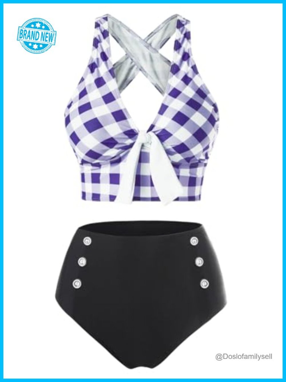 High Waisted Two Piece Swimsuit Tie Front Crisscross Tummy Control Tankini Set
